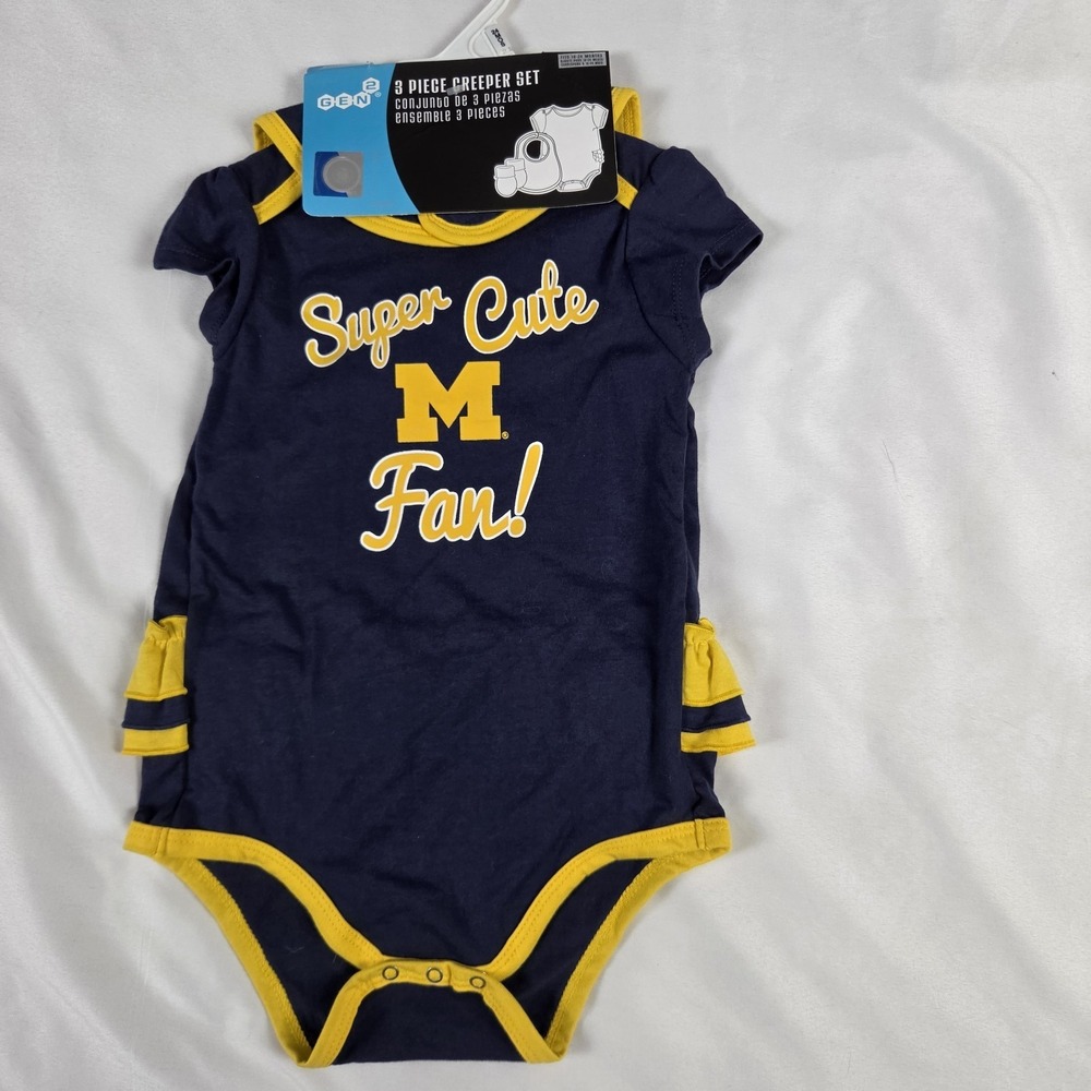 Gen 2 3 Pc Super Cute Michigan Fan Set Diaper Shirt, Bib, Booties 24 Mo